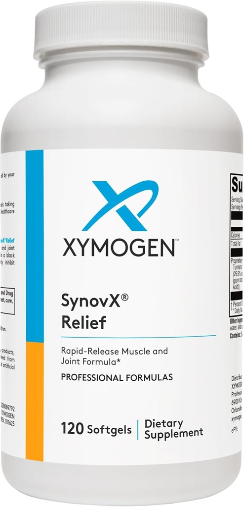 XYMOGEN SynovX Relief - Joint Support Supplement med Boswellia Serrata Extract + Gurkmeja - Muskel och Joint Relief Supplements - Vegan, Gluten Free och Non GMO (120 Softgels)