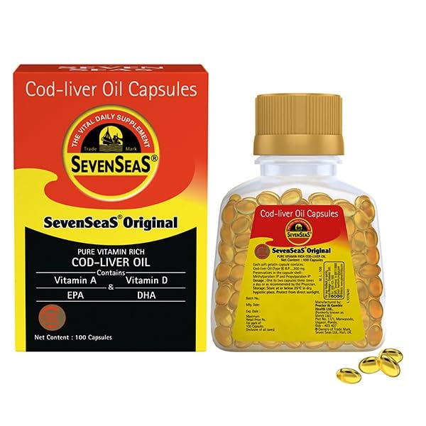Seacod Turskanmaksaöljy kapselit, Omega-3 rasvahappo, A-vitamiini, D 100-vitamiinin kapselit