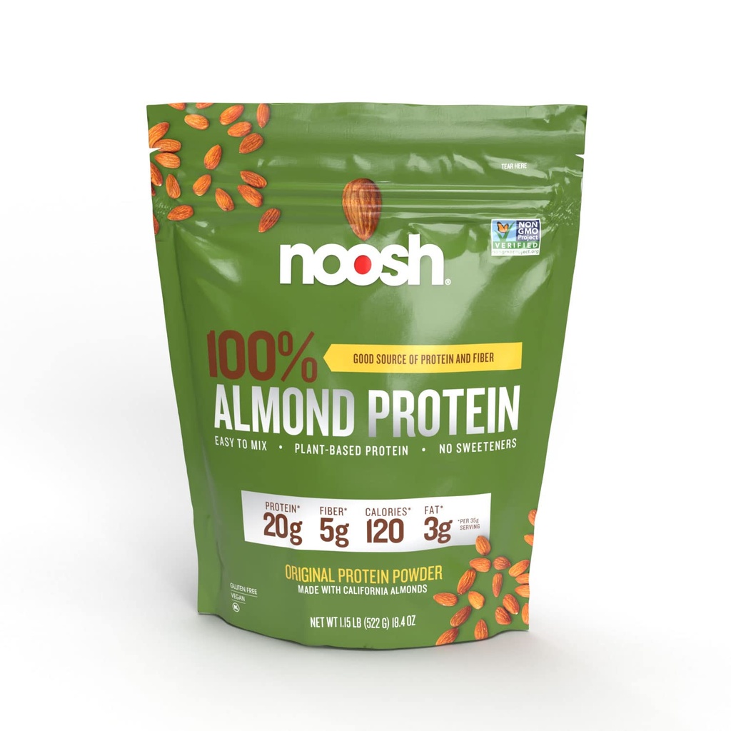 NOOSH Plant Based Almond Protein Powder Unflavored 35 Gram - Vegan, alla naturliga ingredienser, icke-GMO, Gluten Free, Kosher, Peanut Free, Soy Free, Dairy Free (Unflavored)