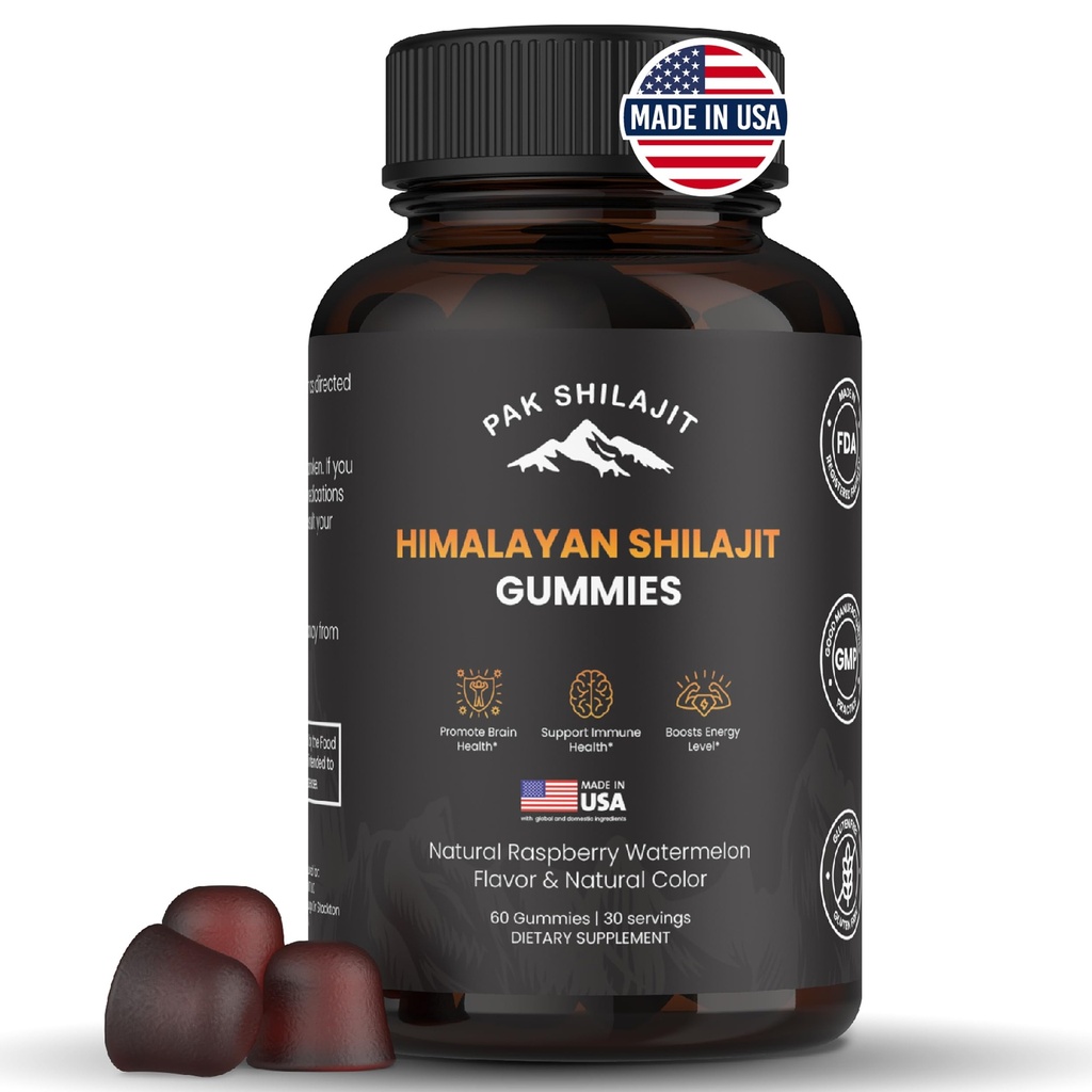 Rena Sundried Himalayan Shilajit Gummy för Män & Kvinnor | Organiska Shilajit Gummies | Natural 85 Plus Trace Minerals Fulvic Acid | Energi, immunitet | Sugar-Free 60 Healthy Gummy