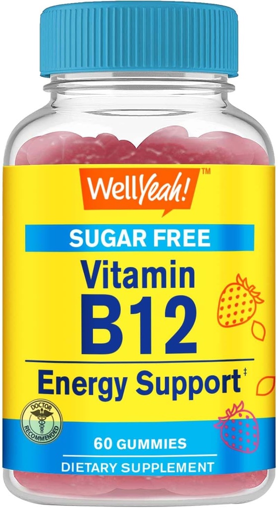 WellYeah Vitamin B12 1000mcg Sugar Free Gummies | Kosttillskott | för energi och metabolism Support | Strawberry smak | 60 greve