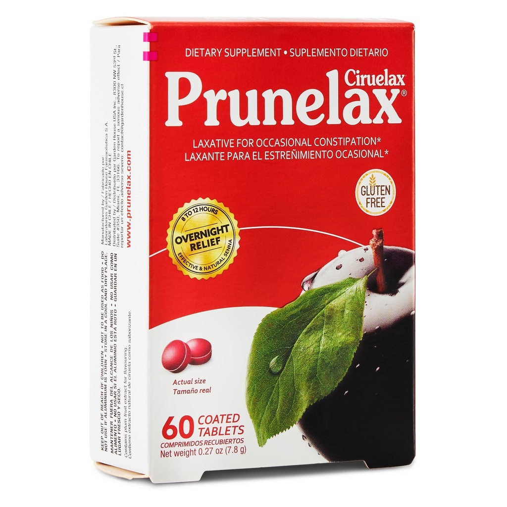 Prunelax Ciruelax Regular Strength Laxative Mini Tablets - Övernattningshjälp för yrkesmässig förstoppning, Senna Extract, Vegan & Gluten-Free, Gentle Relief - 60ct