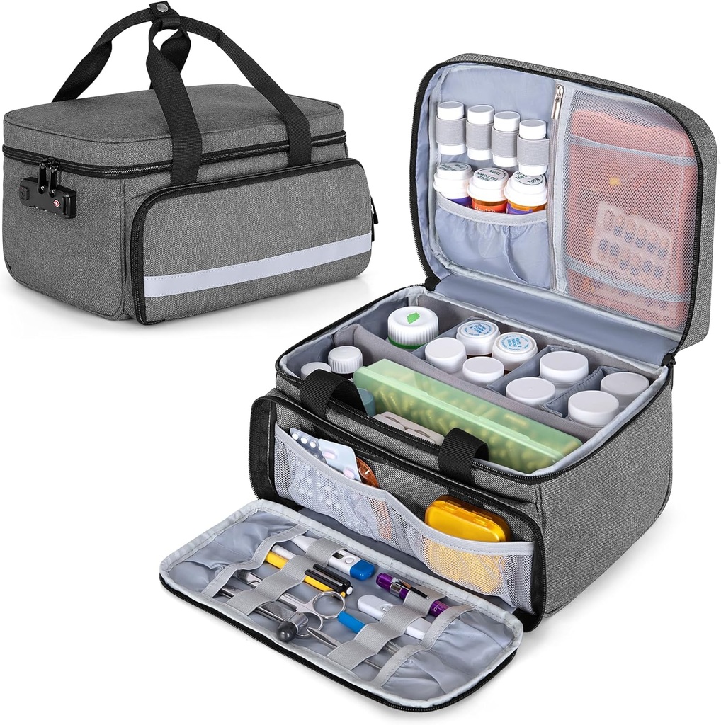 CURMIO pilleri pullo organizer varastointi, lääke lukitus laatikko pilleri organizer ja lääketieteelliset tarvikkeet, Gray (Patented Design)
