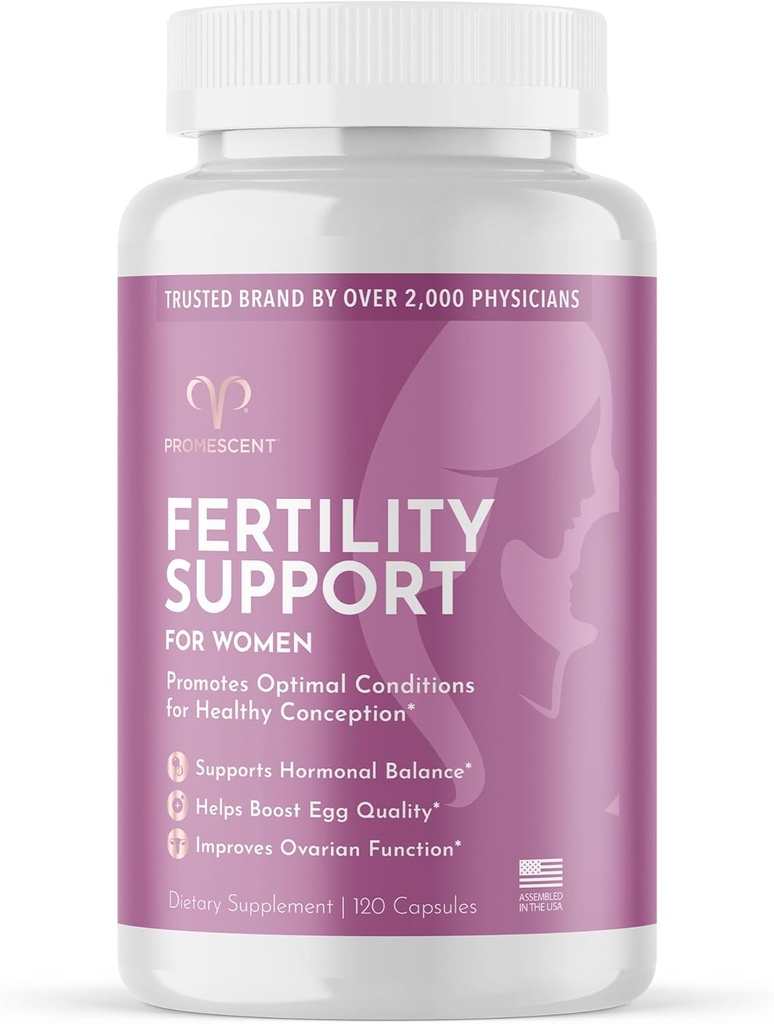 Promescent fertilitetstillägg för kvinnor med prenatala vitaminer - folsyra, järn, vitamin C / D / B6 / B12, Zink, Selenium & Ashwagandha för att stödja hälsosam ägglossning konception och graviditet, 120 kapslar