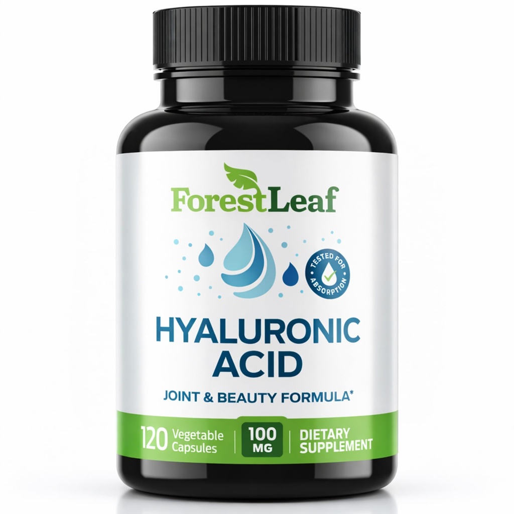 ForestLeaf Hyaluronic Acid Lisäravinteet ... 100mg Korkea Biosaatavissa oleva Ruokavalio Hyaluronic Acid Powder Capsules + 50 mg VIT C... tukee ihon nesteytystä, nivelvoidetta, anti- ikää, hiuksia ja kynsiä 120 kapselia