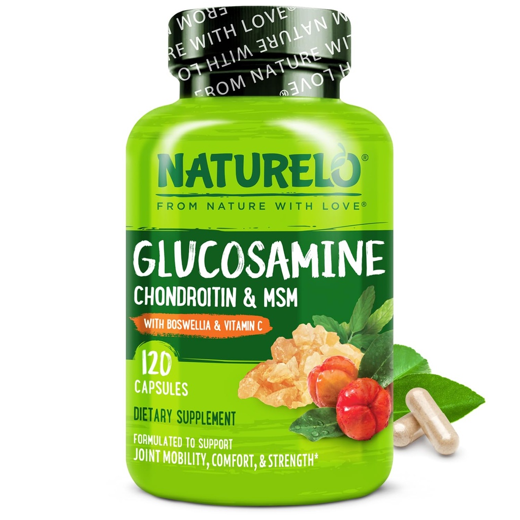 NATURALLO Glukosamiini Chondroitin MSM kanssa Boswellia ja C-vitamiini - täydentää yhteinen mukavuus, liikkuvuus, ja vahvuus - 120 kapselia