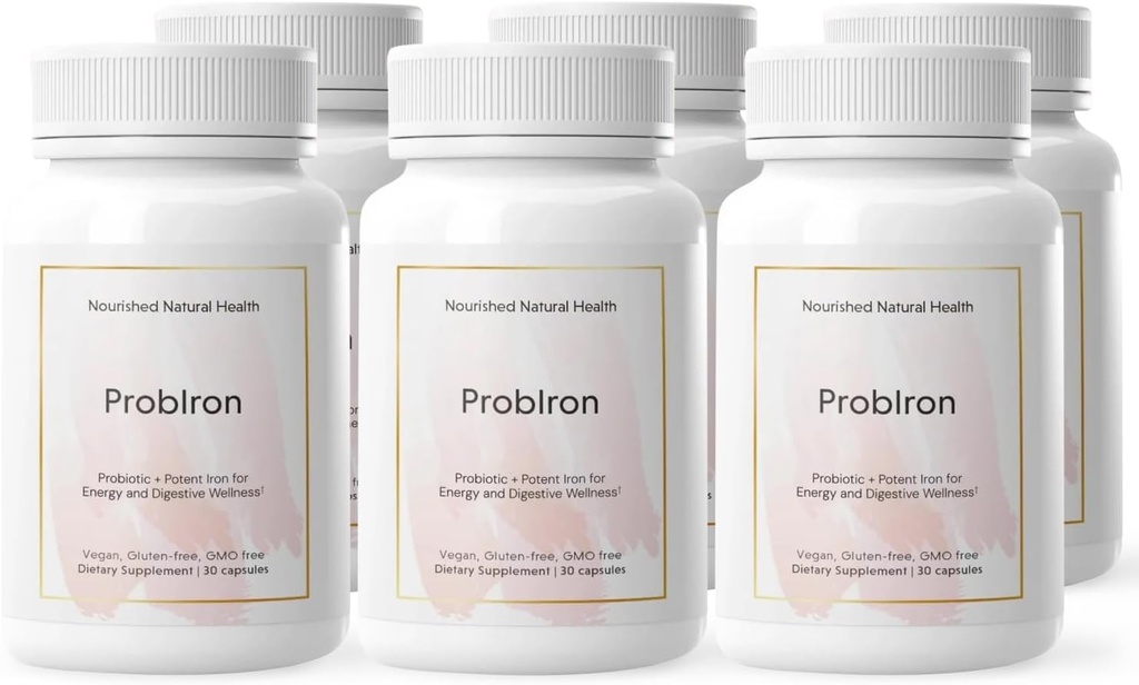 Nourished Natural Health ProbIron - Women's Probiotic + Iron Supplement Boosted with Vitamin C and Copper - Vegan Formel för energi och Digestive Wellness - 180 kapslar
