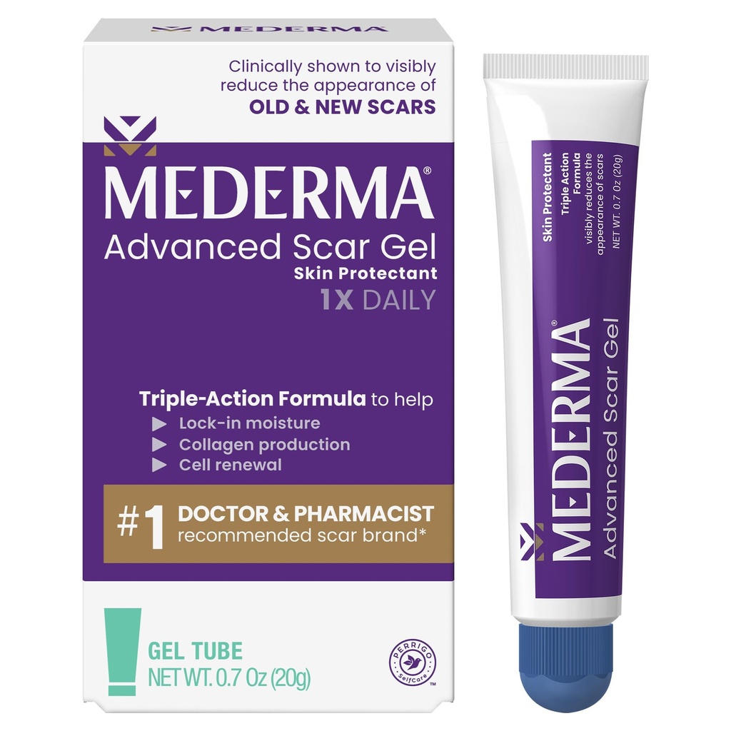 Mederma Advanced Scar Gel - kohtelee vanhoja ja uusia arpia, vähentää arpien ilmaantumista akne, leikkaus, palovammat, vammat & venyttää markkaa, 0,70 Oz (20g)
