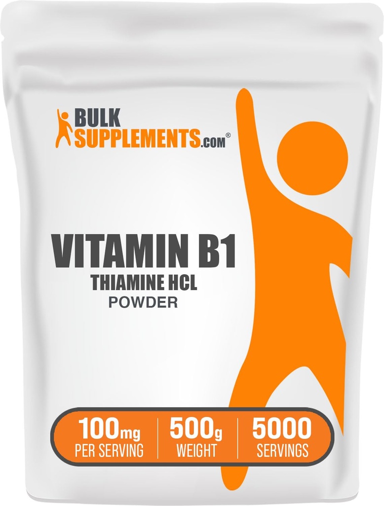 BulkSupplements Thiamine HCl Powder - Thiamine Hydrochloride, B1 Vitaminer, Thiamine B1 Supplement, Thiamine 100mg - Gluten Free, 100mg per Servering, 500g (1.1 lbs) (Pack av 1)