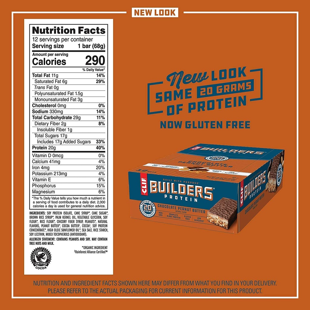 CLIF Builders - proteiinipatukat - suklaa maapähkinävoin maku - 20g proteiinia (2.4 Ounce, 12 kreivi) (Nyt Gluteeniton)