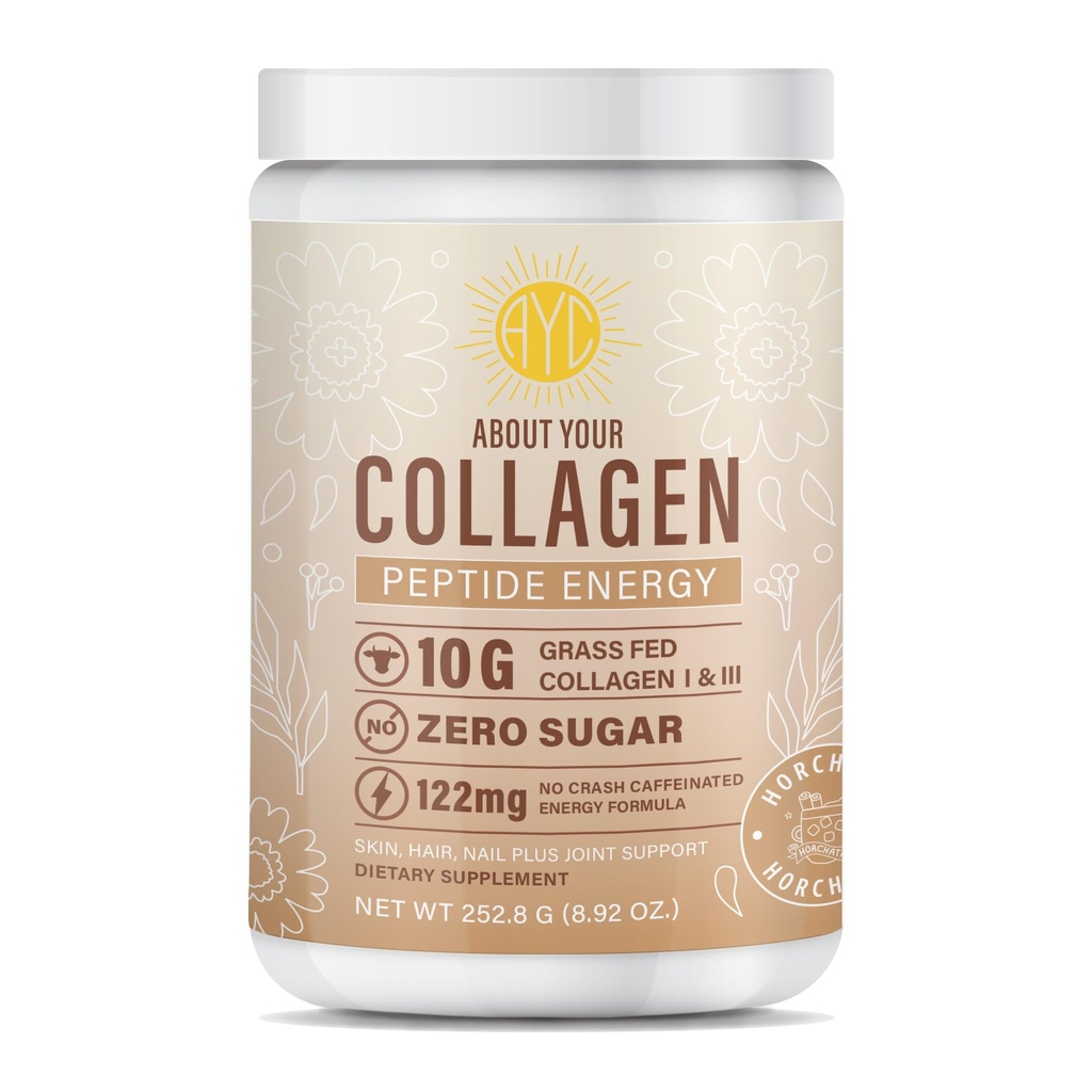 Peptide Energy Collagen Powder Hiukset, kynsi, iho, tyyppi I & III, kofeiini energia, C-vitamiini, biotiini, hyaluronihappo, nollasokeri . 8.92 oz (Horchata)