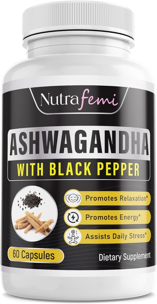 Organic Ashwagandha Black Pepper for Imporved Absorption. Vastustaa stressiä, lisää energiatasoja ja tukee muistin parantamista - 650 Mg 60 kapselia