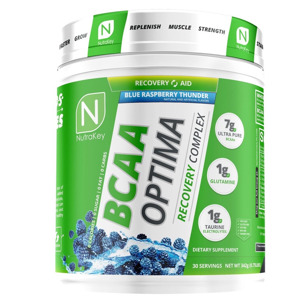 NutraKey BCAA Optima Post Treenout Recovery Complex, Ei sokeria, Ei karb, Recovery Aid, Sininen Vadelma