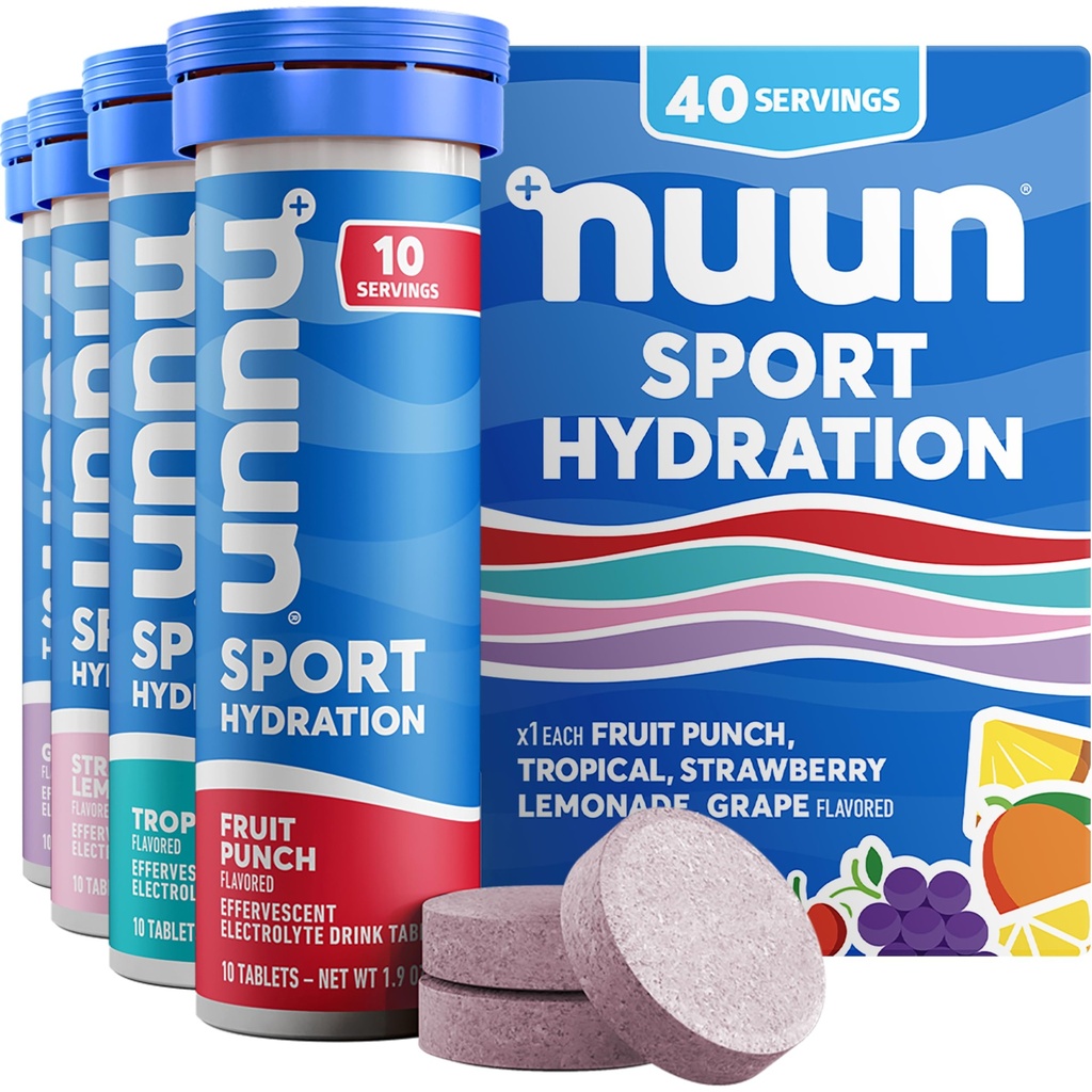 Nuun Sport Electrolyte tabletter med Magnesium, Calcium, kalium, klorid och natrium, Gluten Free & Vegan, blandade smaker, 4 Pack (40 portioner totalt)