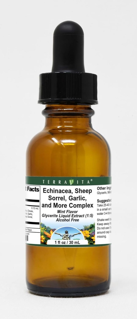 Terravita Echinacea, Lampaat Sorrel, Valkosipuli, ja More Complex Glycerite Liquid Extract (1:5) - Mint Flavored (1 oz, ZIN: 523695)