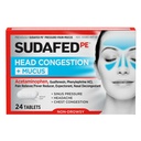 Sudafed PE Head Congestion + Mucus Relief tabletter för Sinus Pressure, Congestion, & Headache, Non-Drowsy Decongestant med Acetaminophen, Guaifenesin & Phenylephrine HCI, 24 ct