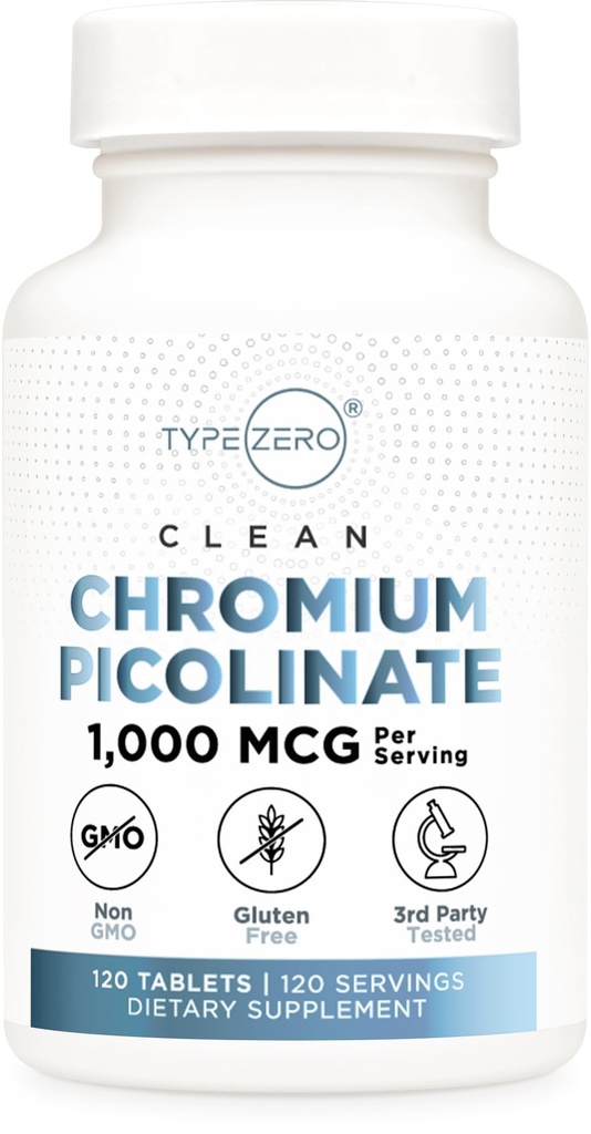 Tyyppi Zero Clean Cromic Picolinate Tabletit (120 tarjoilua, 1000 MCG per Serving) - Ei-GMO, Gluteeniton