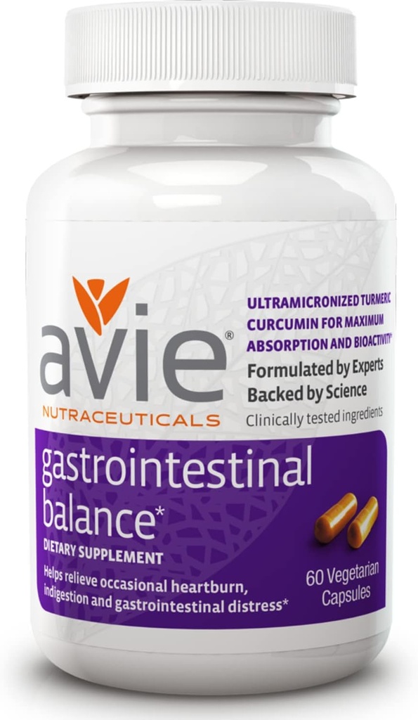 Avie NUTRACEUTICALS Gastrointestinaalinen tasapaino Kurkuman täydennysosa (60 kapselia)