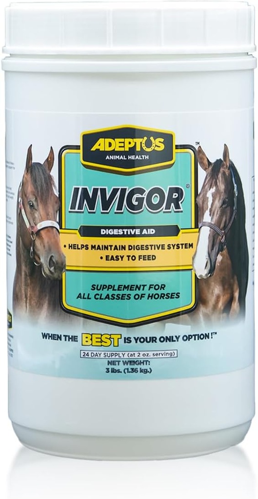 Adeptus Nutrition Invigor Equine Digestive Support Supplement, Daily Prebiotic Yeast Formula med Hydrolyzed & Dehydrated Yeast, Low-Sugar Feed Topper för alla klasser av hästar, 3 Lbs