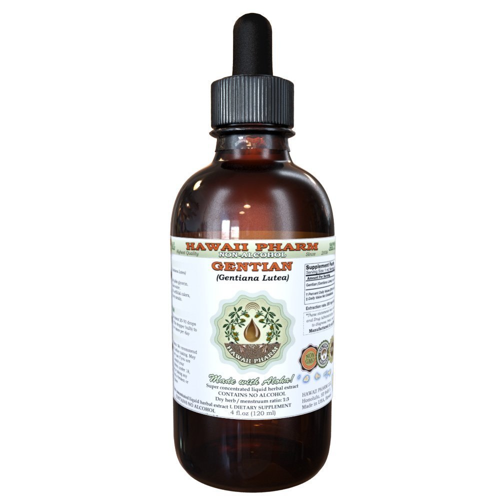 Gentian Alcoal Free Liquid Extract, Organic Gentian (Gentiana Lutea) Kuivattu juuri Glycerite Havaiji Pharm Natural Herbal Supplement 2 oz