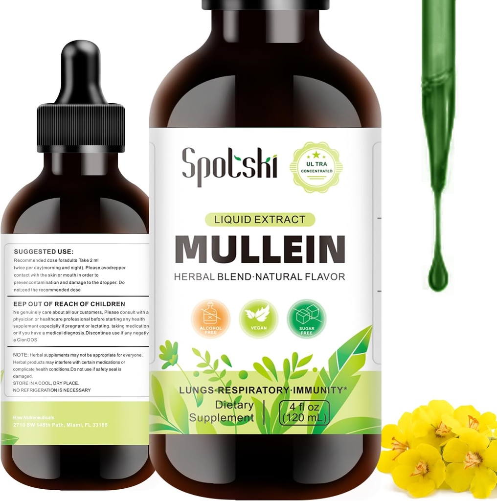 Mullein Drops for Lungs - Lung Detox för andningssystem, naturlig sömnhjälp och immunstöd, Tincture Drops Non-GMO, Vegetarian 1 månads leverans
