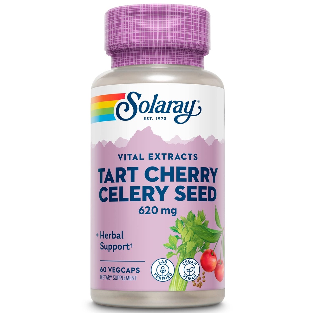 SOLARAY Tart Kirsikka ja sellerin siemen . terve virtsahappotasot, nivelet, lihasten Recovery & sleep tuki 60 VegCaps