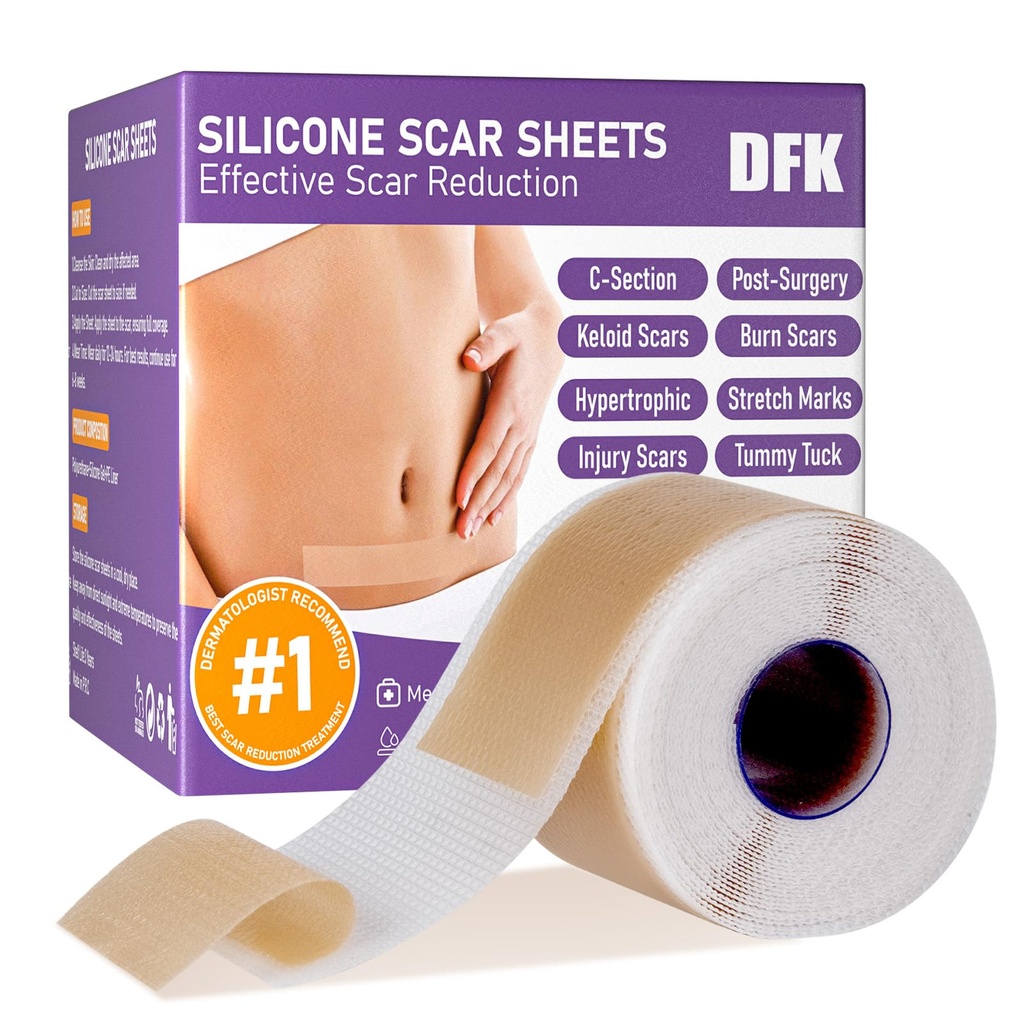 Silicone Scar Sheet, Silicone Scar Teape(1.6"x 79" Roll-2M), Uudelleenkäytettävät Professional Scar Silicone Strips, Soft Silicone Scar Sheets for Kirurgical Scars,Keloid, Acne Scars,Burn Scar,C-osa