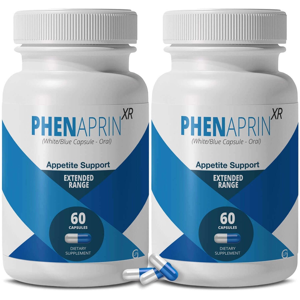 PhenAprin XR Maximal Strength Appetite Suppressant Diet Pills - 2-Pack, Metabolism Boosting, Viktminskning för kvinnor och män, 120 Blå / Vita kapslar