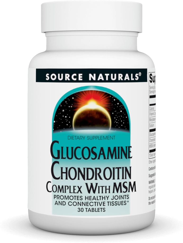 Källa Naturals Glukosamin Chondroitin Complex med MSM, främjar hälsosamma gemensamma och Connective Tissues * - 30 tabletter