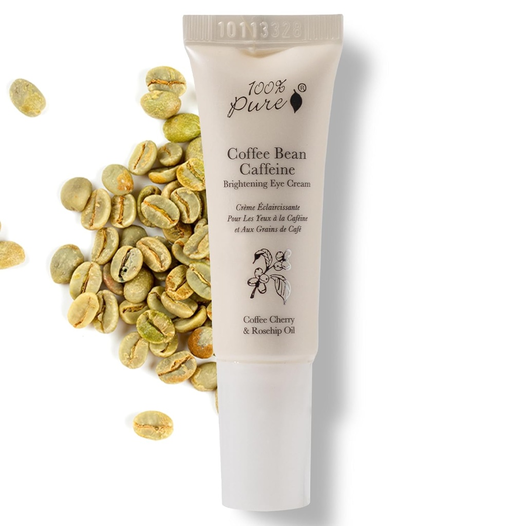 100% PURE kahvia Bean kofeiini Eye Cream Virkistää ja kosteuttaa silmien hoito Vähentää puffiness, tummat ympyrät, ryppyjä vihreä tee, ruusunkoippi, E-vitamiini - nuorekas Vibrant silmät - Vegan - 0,3 oz
