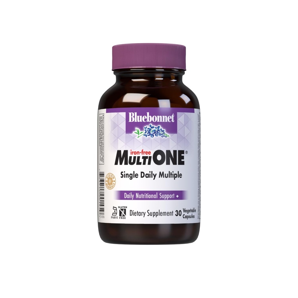 Bluebonnet Nutrition Multi ONE (Iron-free), Daily Nutritional Support*, Kosher Certified, Gluteeniton, Dairy-free, kasvissyöjä Friendly, 30 Vihanneskapselit, 30 Tarjoilua