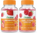 Livlig probiotisk 2 miljarder CFU + Collagen & Biotin, Gummies Bundle - Stor smak, vitamintillskott, Gluten Free, GMO Free, Chewable Gummy