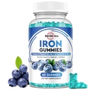 Iron Gummies - kalsium, sinkki, Folaatti & B12, C,B6 aikuisille & lapsille - Verenrakennus & energiatuki rautapuute, anemia, vegaaninen - mustikkamaku, 60 Gummies