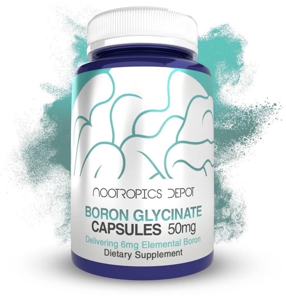 Nootropics Depot Boron Glycinate Capsules | 50mg | Leverera 6mg Elemental Boron | Testosteron, Inflammation, Immune och kognitivt stöd | 120 greve