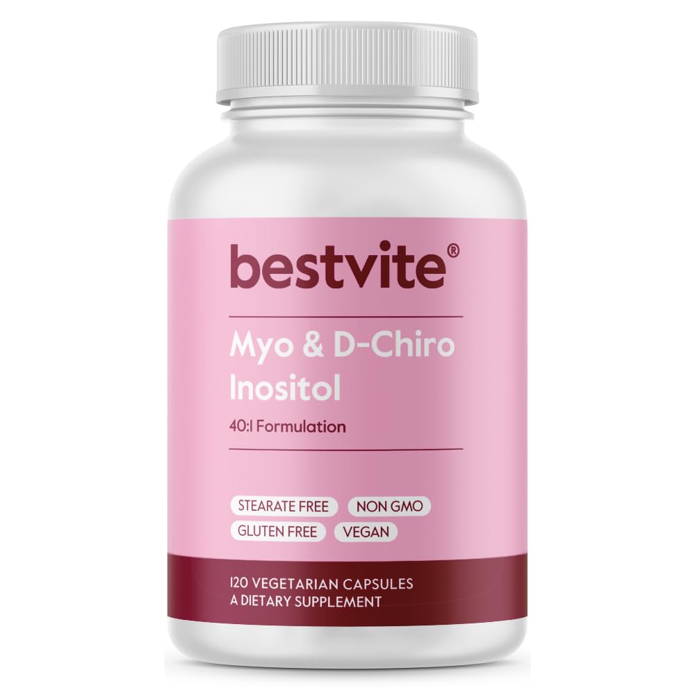 BESTVITE Myo & D-Chiro Inositoli (120 kasvissyöjän kapselia) - 40:1 Suhde - Ei stearaattia - Vegan - Ei muuntogeenisiä organismeja - Gluteeniton
