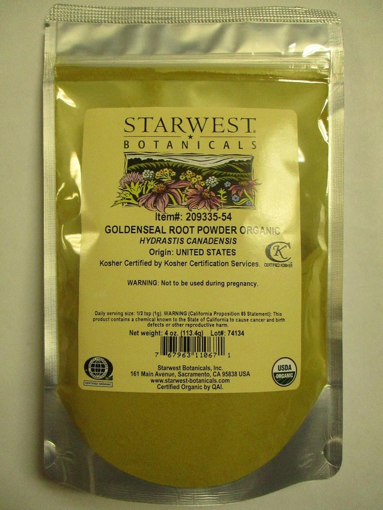 Starwest kasvitieteet Organic Goldenseal juurijauhe, 4 Ounces