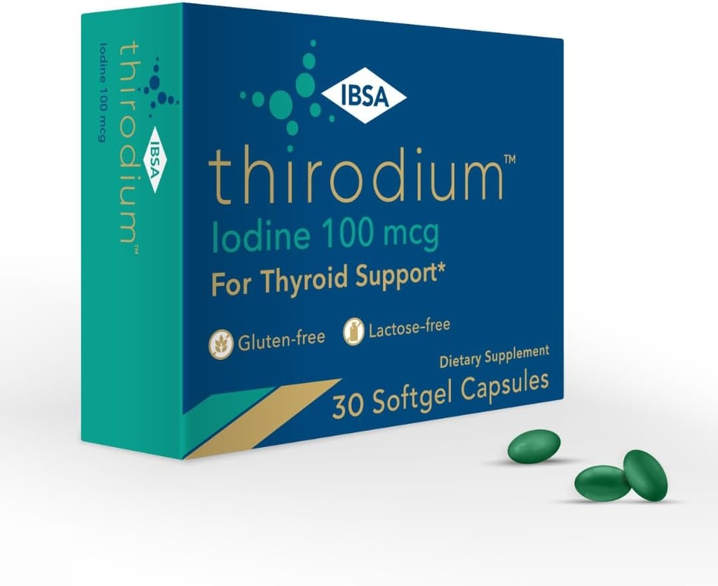 Thirodium - Thyroid Support Supplement - 100mcg Iodine (Sodium Iodate) - 30 Soft-Gel Capsules för ökad absorption - Gluten-Free, Laktosfri, Sugar-Free, icke-GMO