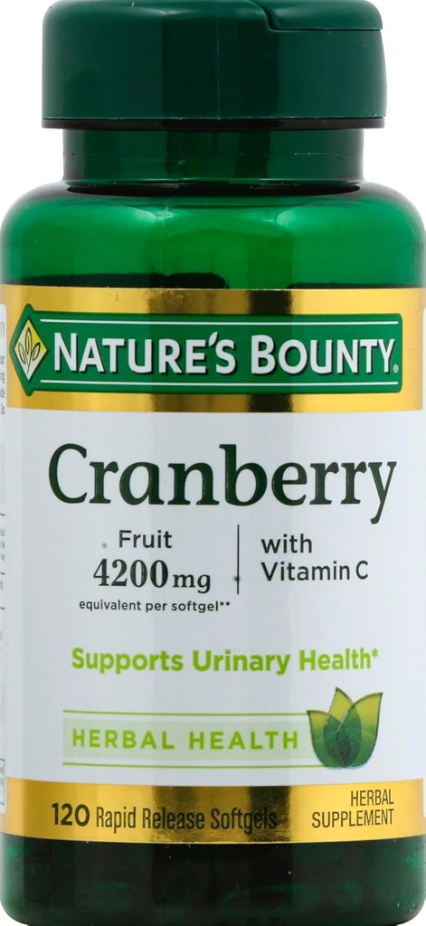 Naturens Bounty Cranberry Fruit 4200mg Plus Vitamin C, 120 Softgels (paket med 1)