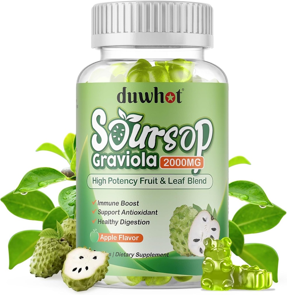 Soursop Gummies 2000MG, Soursop Leaf & Fruit Extract aikuisille, Soursop Fruits w/Vitavanc C immuunitukea, antioksidantti ja digestiivinen apu, Vegan, 60 kreivit