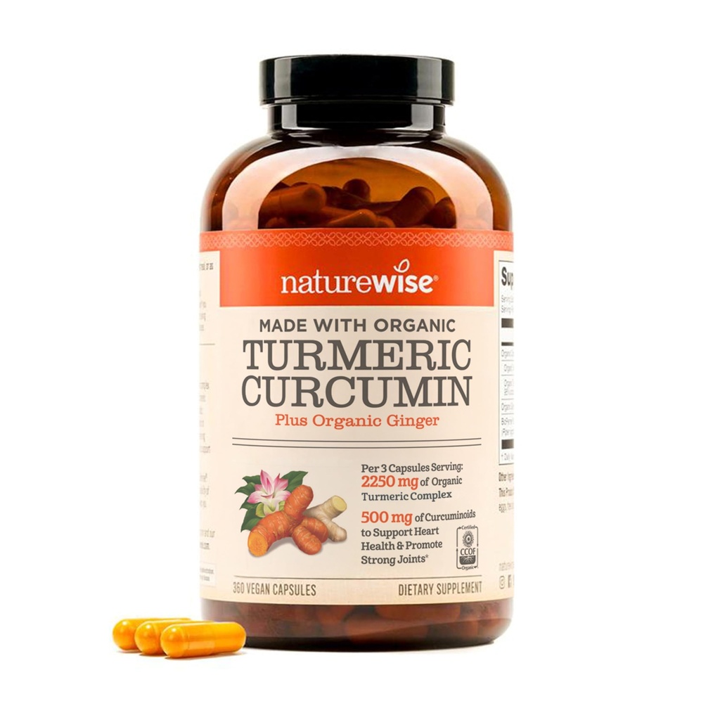 NatureWise Curcumin Turmeric 2250mg - 95% Curcuminoidit & BioPerine Black Pepper Extract Advanced Imeytyminen - Daily Joint and Immunology Support - Vegan, non-GMO, 360 Count[120-Day Supply]