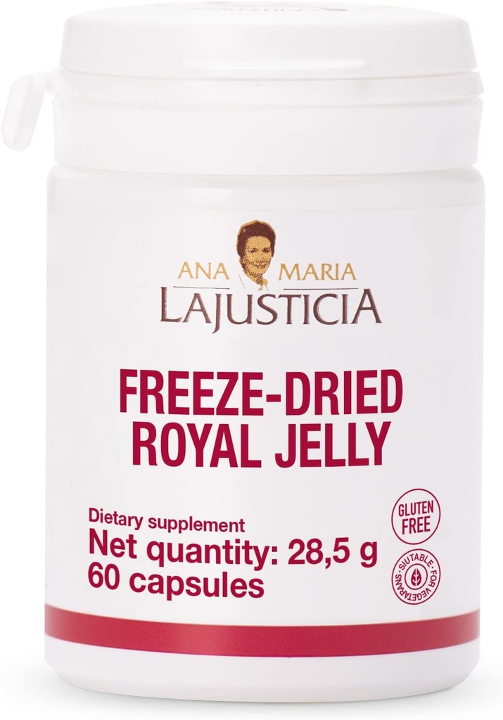 Ana Maria Lajusticia - Freeze-Dryed Royal Jelly - 60 päivän hoitopakkaus - Rikas B-vitamiini, rauta, fosfori ja kalsium - Maito ja gluteeniton. Kasvisruoka Ystävällinen