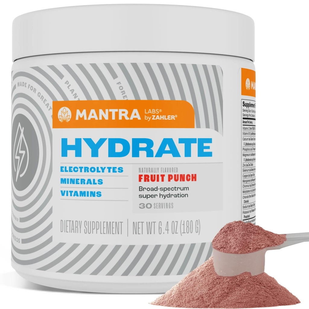 Zahler Mantra Game-Changing, Great-Tasting, Sugar-Free Hydration Supplement, Fruit Punch smaksatt, 30 portioner.