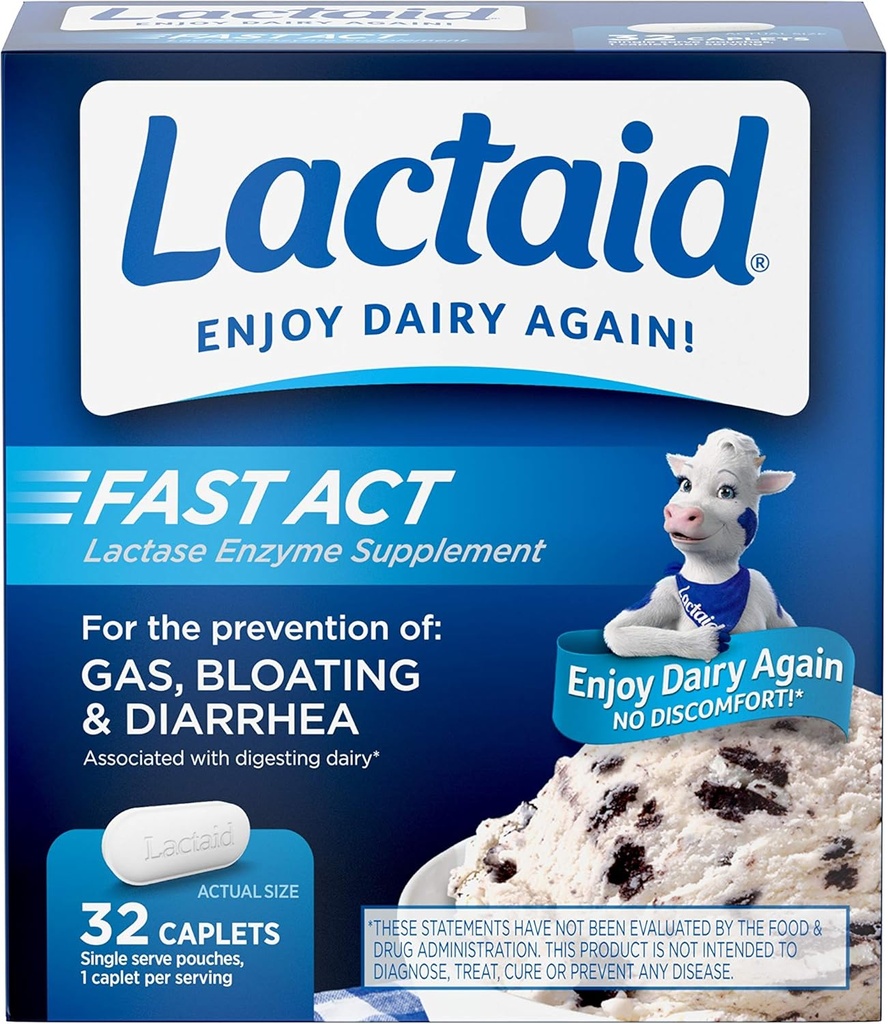 Lactaid Fast Act Lactose Intolerance Relief Caplets med Lactase Enzyme, 32 resepaket med 1-ct.