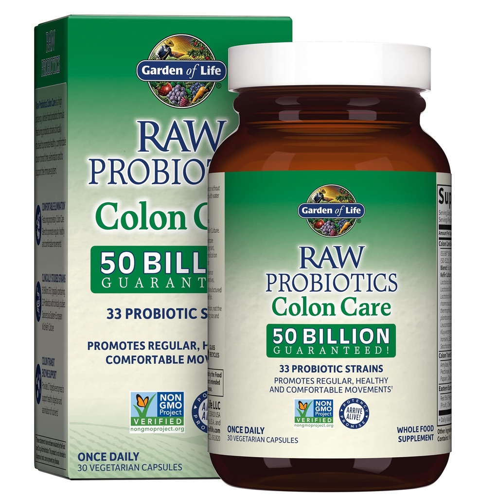 Garden of Life Probiotics for Women and Men - Raw Probiotics Colon Care 50 Billion CFU och Enzymes, Raw Fruits, Veggies, Once Daily Acidophilus Probiotic for Regularity and Immune Health - 30 kapslar