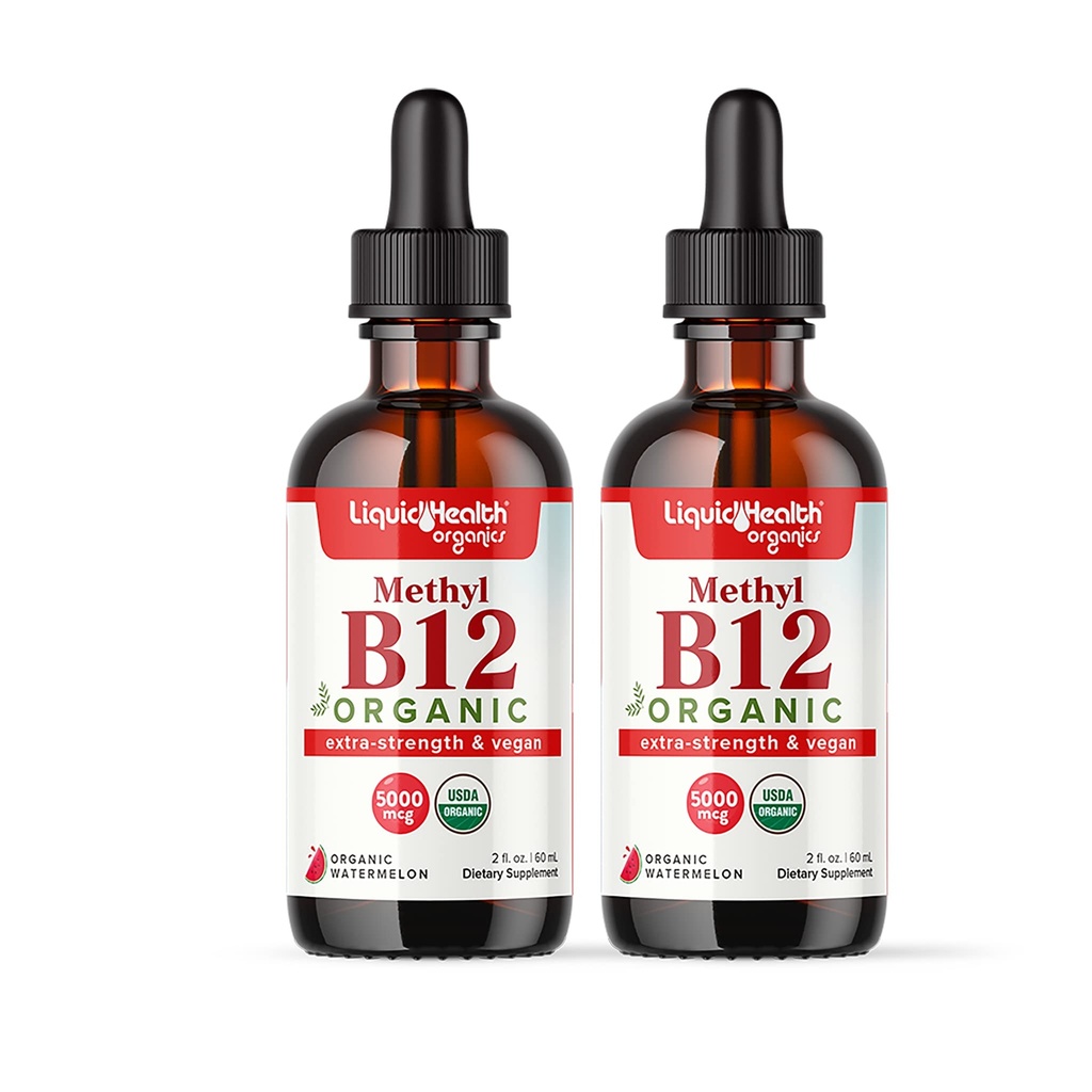 LIQUIDHEALTH USDA Organic Metyyli B12 Methylcobalamin Liquid Drops kanssa Tart Cherry Juice - Boost Energy, Immuuneja tukea, parantaa muistia ja keskittymistä - USA Valmistettu, Vegan, ei-GMO (2 pakkaus)