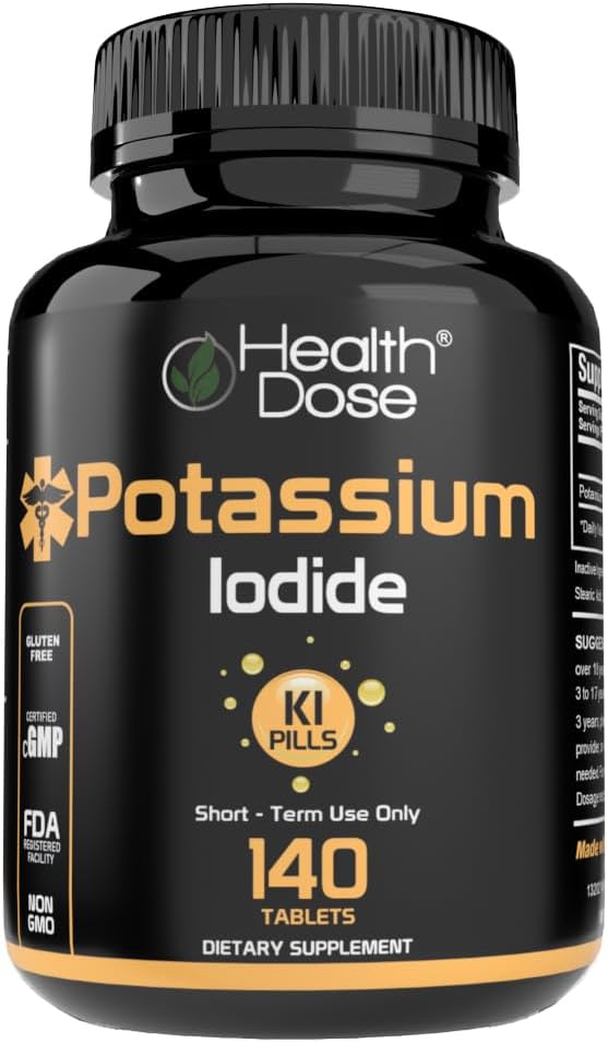 Terveyden annos Kalium iodide (KI) - 130 mg, 140 tablettia - lyhytaikainen kilpirauhasen suojelu, Jodi täydentää ja kilpirauhasen terveystuki. Täysi kuukausivarasto.
