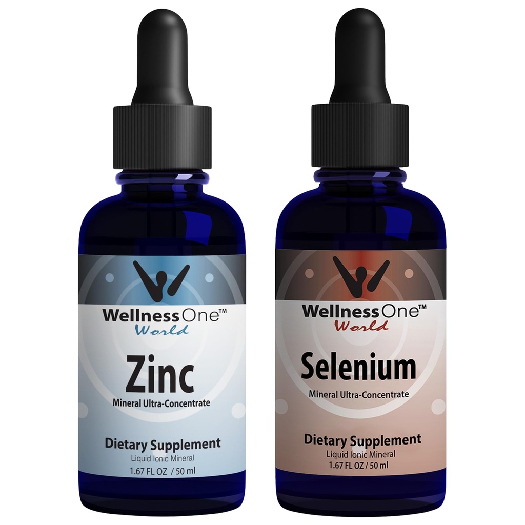 WellnessOne Ionic Liquid Sinkki & Selenium Liquid Drops - Sinkki Selenium Bundle tukemaan Immunomy System & Khyroid & Heart Health - 1,67 fl oz Sinkki & Selenium Liquid Drops