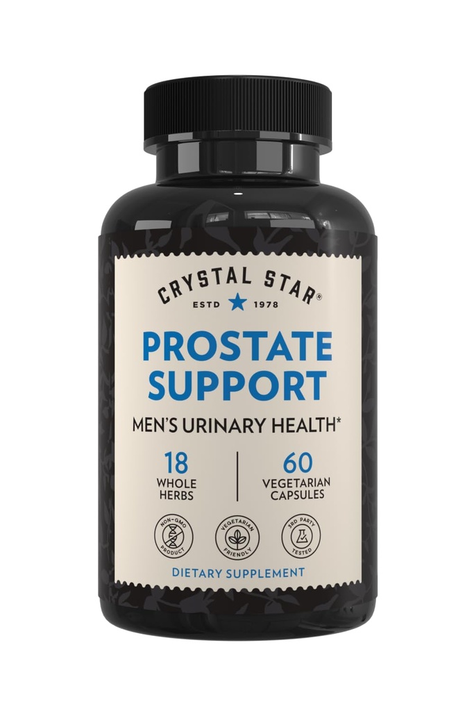 Crystal Star Prostate Support Saw Palmetto Supplements for Men (60 kapslar) - Bladder & Urine Health - Ginger & Pygeum - Non-GMO