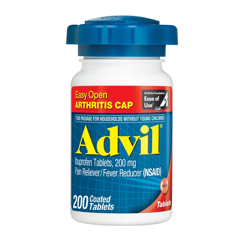 Advil Pain Reliever ja kuume reduktori, kivunlievitys lääke Ibuprofeeni 200 mg nivelkipua, lihassärkyä ja lievä niveltulehdus kipu lievittää - 200 päällystetty tabletti, jossa on helppo avoin niveltulehdus Cap