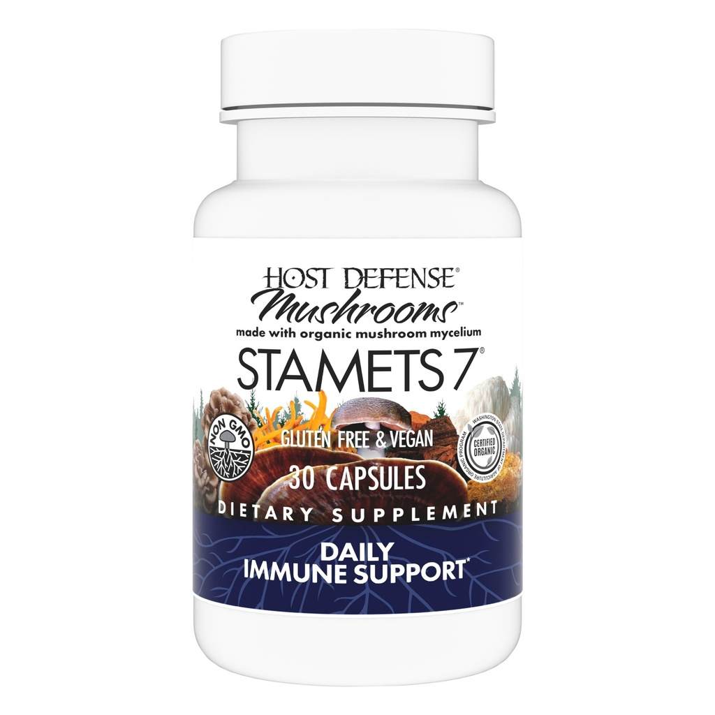 Isäntäpuolustus Stamets 7-7 Lajien sekoitus - Sienilisä immuunitukeen - sisältää Royal Sun Blazei, Cordyceps, Reishi, Maitake, Lion's Mane, Chaga & Mesima - 30 kapselia (15 palvelinta) *